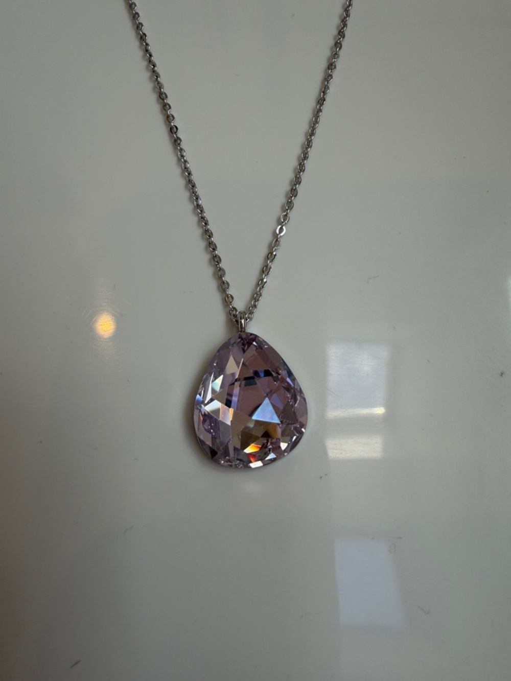 Swarovski Pink Crystal Teardrop Pendant Necklace NWT w/ Box -Silver Tone - Picture 4 of 7
